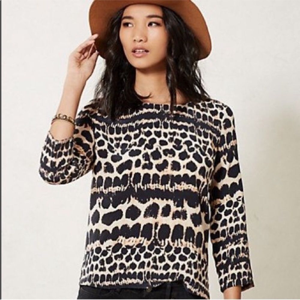 Maeve Anthropologie Linosa Leopard 100% Silk Top Size S